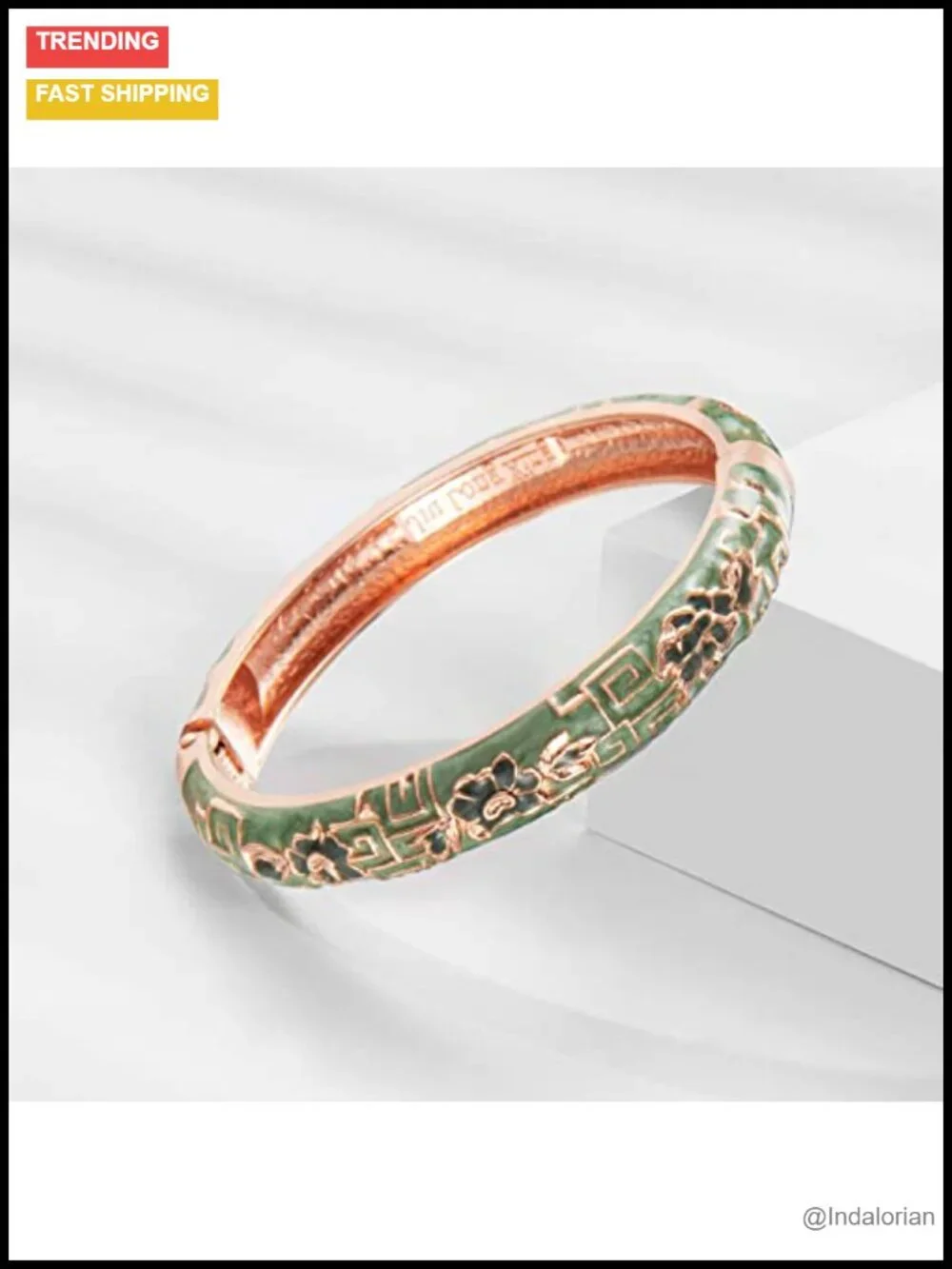 Handcrafted Alloy and Crystal Bangle Bracelet with Enamel Bird Floral Design,
